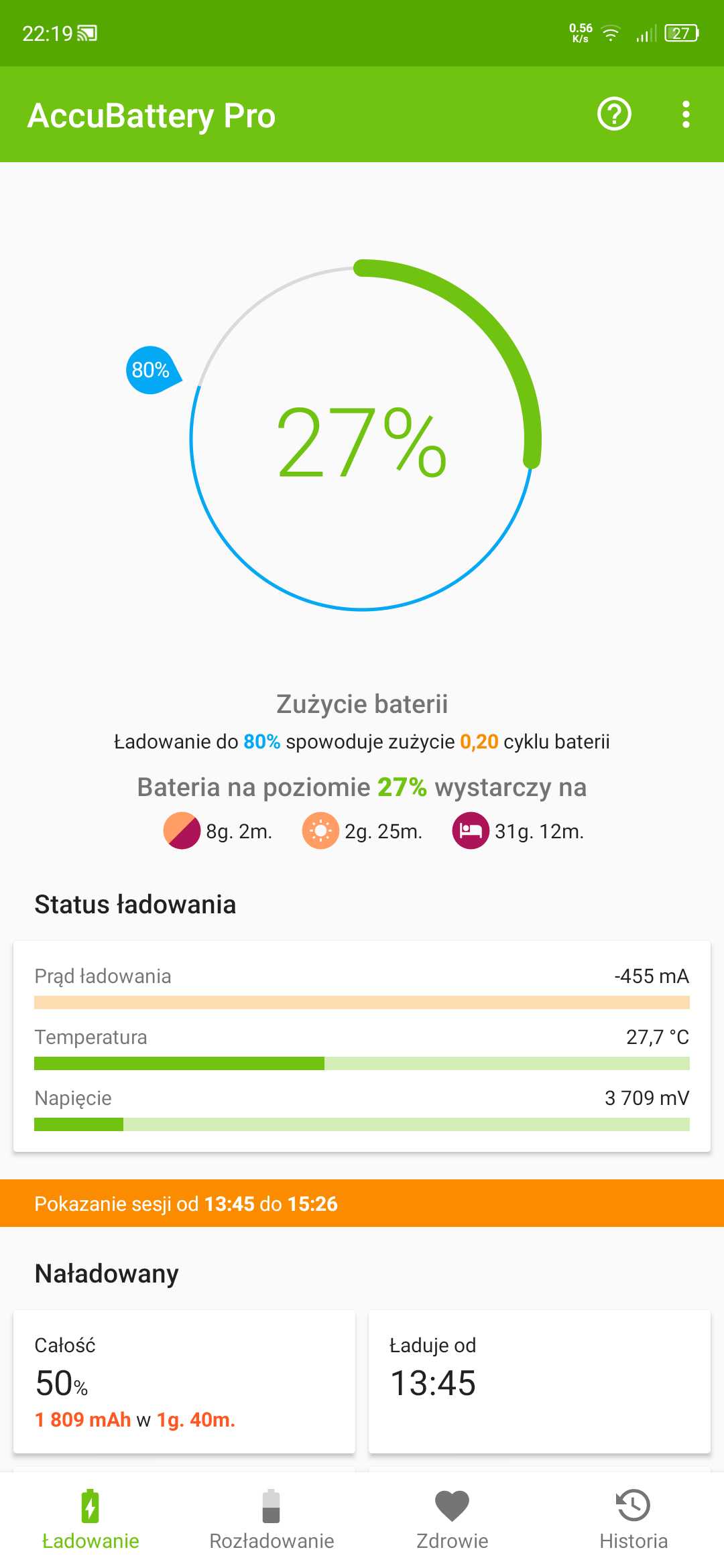 Alarm ladowania Accu Battery