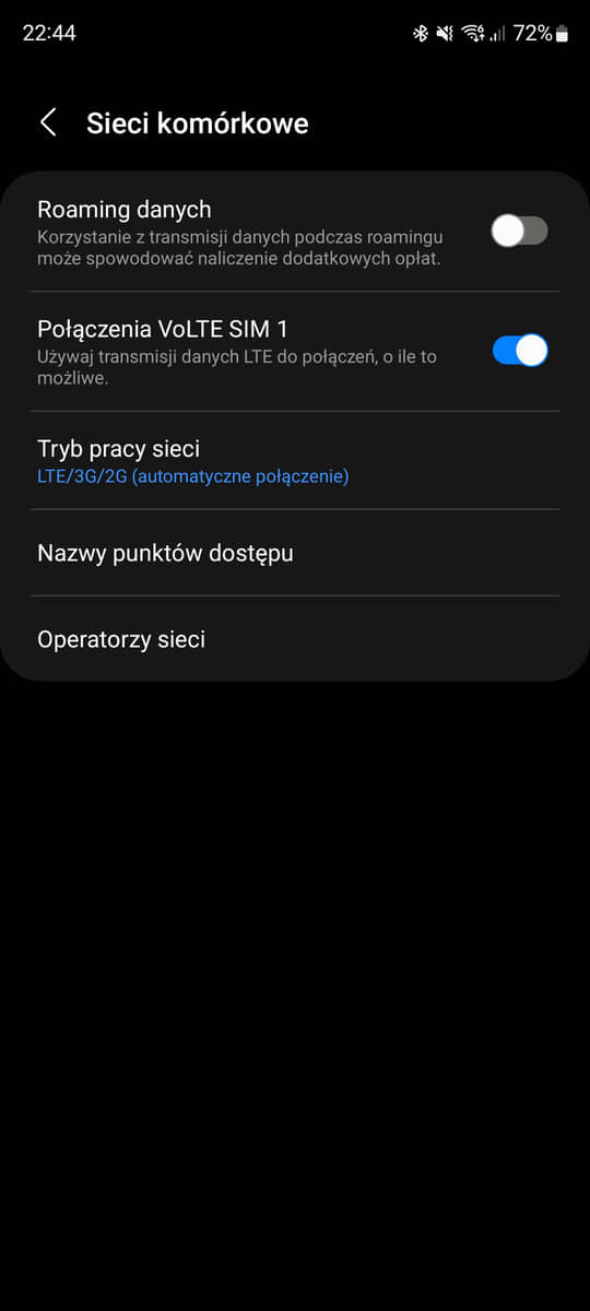 Opcja włączenia lub wyłączenia VoLTE. Orange Plus T-Mobile Play