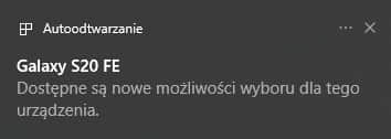 informacja po podpięciu telefonu