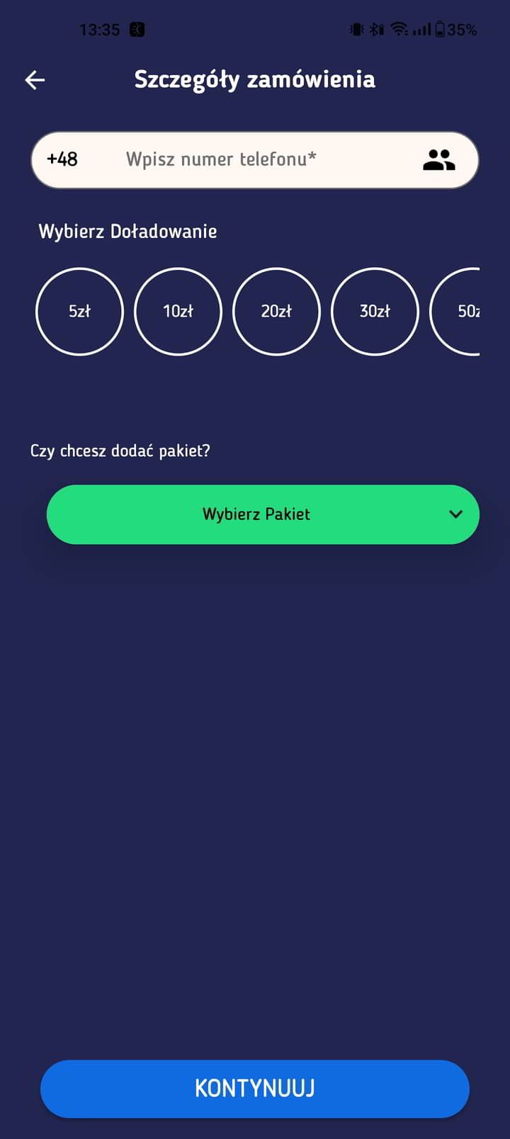 Doładowanie Lycamobile w aplikacji