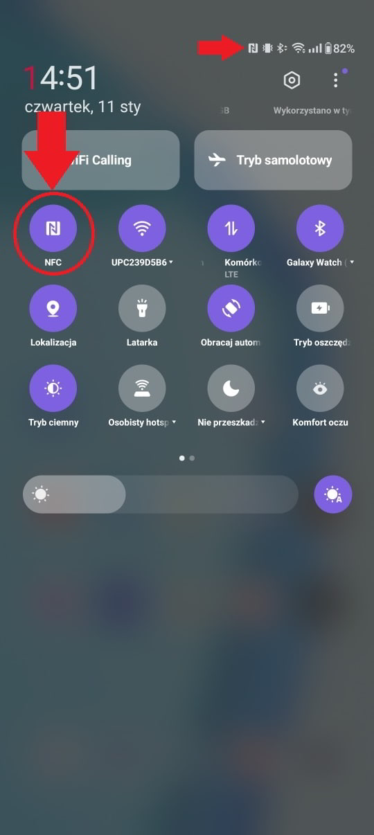 Widok włączonego NFC w androidzie