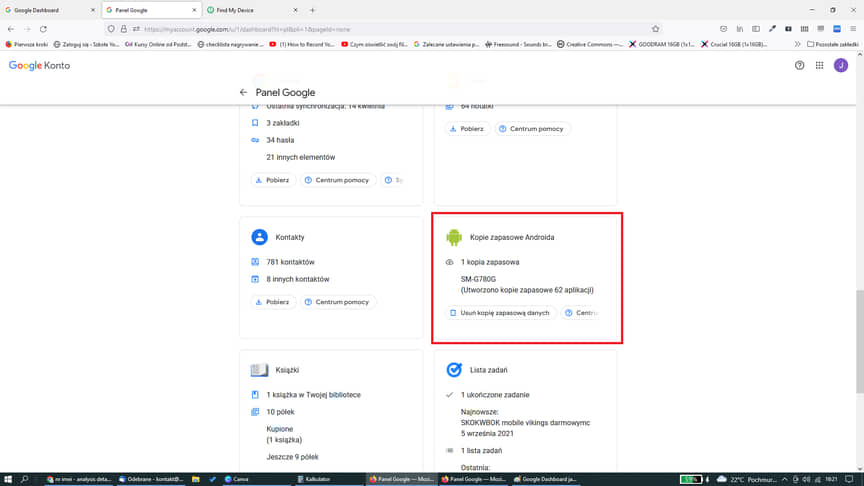 Google Dashboard znajdowanie IMEI