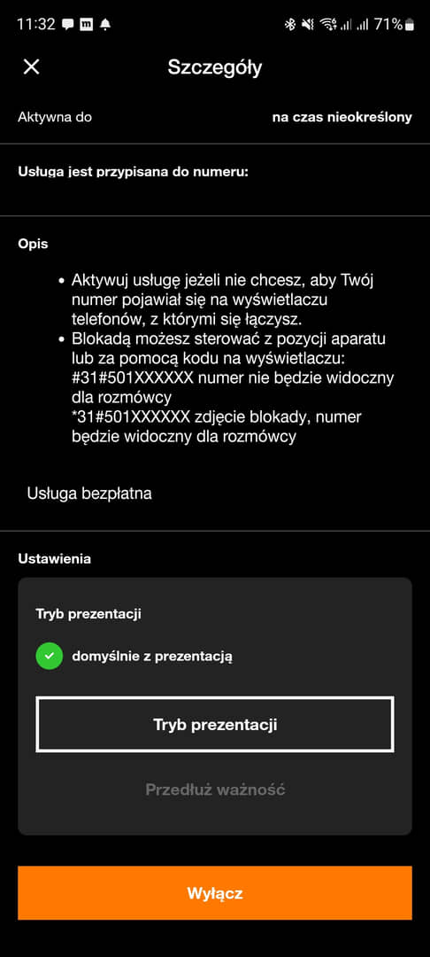 Włączanie i wyłączanie zastrzegania numeru