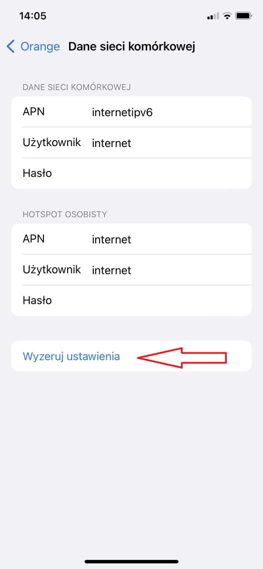Przywracanie ustawień APN w iPhone krok 4