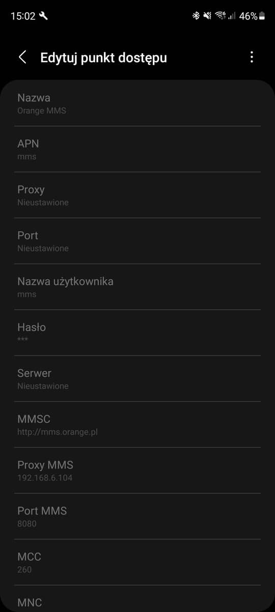 Tak wyglądają ustawienia MMSów w Orange na Androidzie