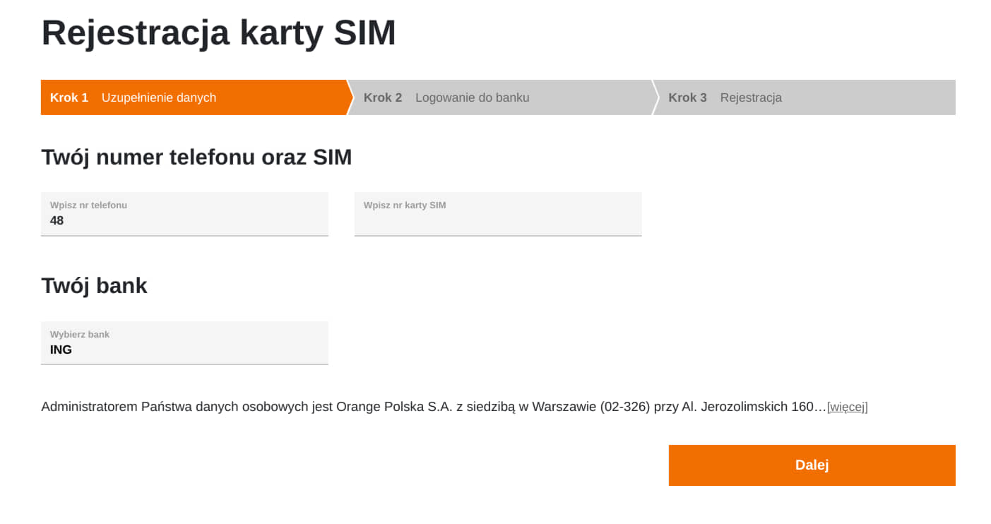 Orange - rejestracja online