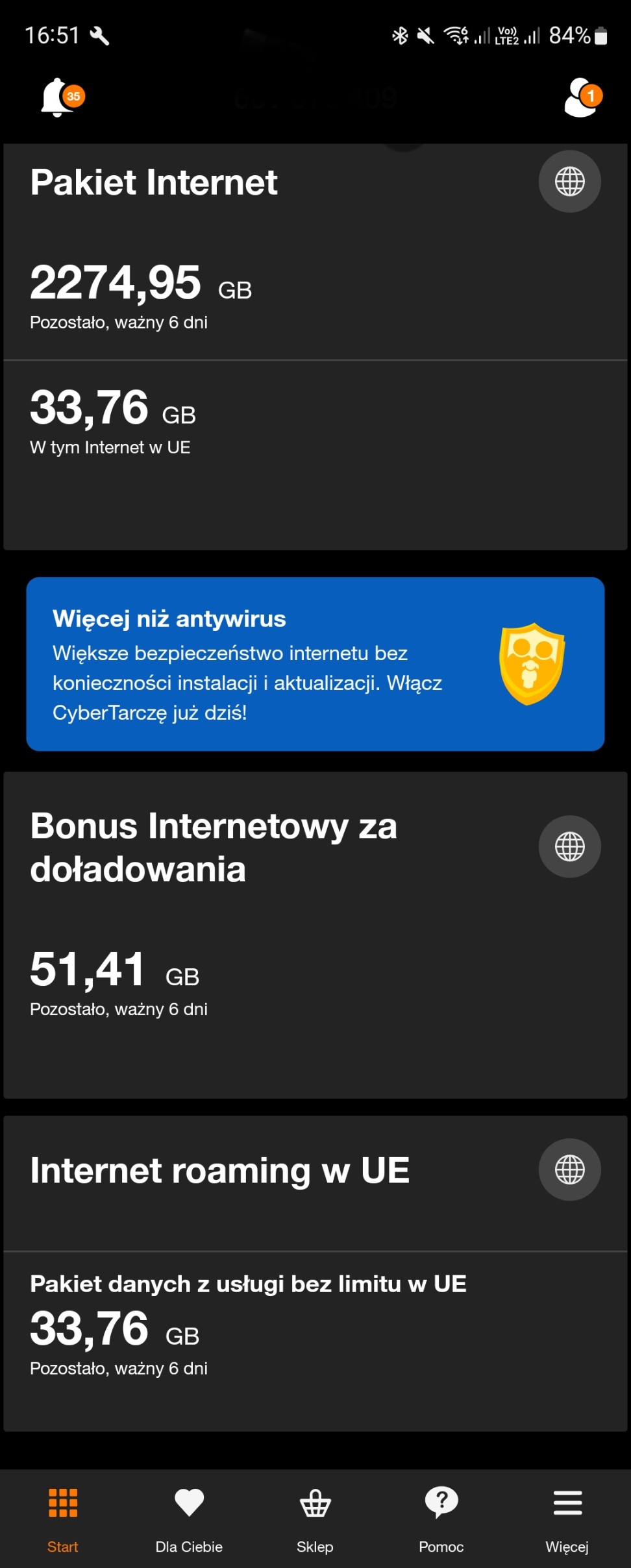Mój Orange aplikacja Stan Internetu