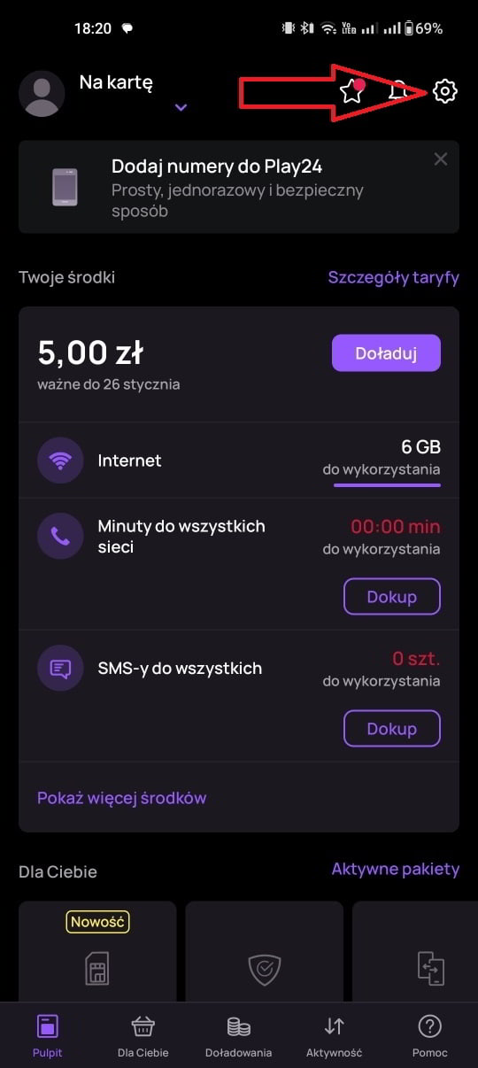 Ustawienia w aplikacji od Play