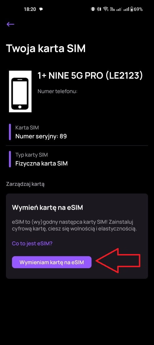 Opcja wymiany kart SIM na esIM