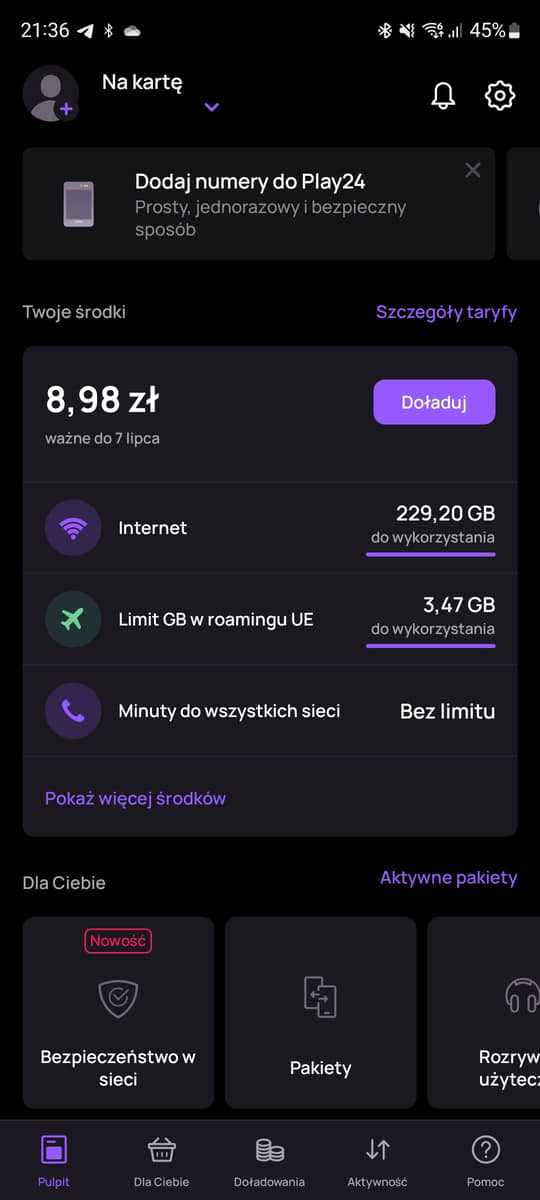 sprawdzanie ważności środków w Play