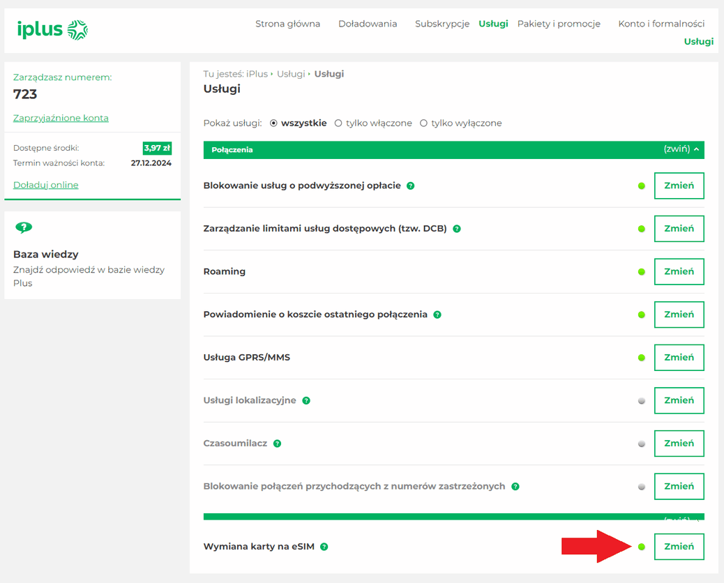 Zamiana SIM na eSIM w serwisie internetowym Plusa