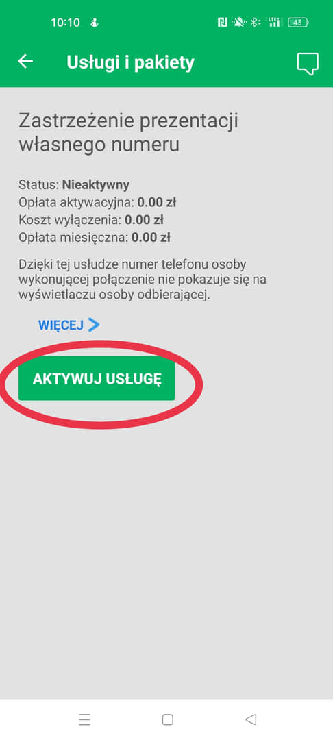 aplikacja iPlus - blokada prezentacji numeru