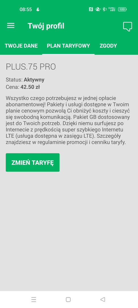 zmiana taryfy na abonament w Plusie