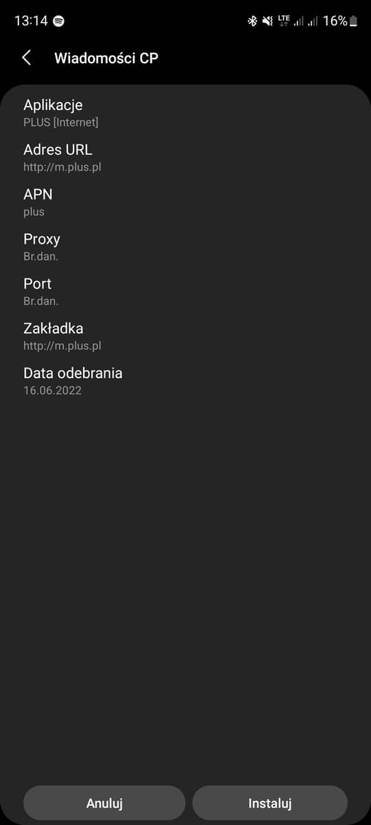 Ustawienia Internetu do instalacji - Plus GSM