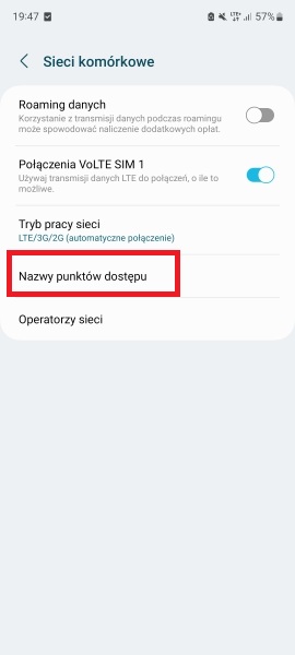 Ustawienia MMS w androidzie - krok 3 dla konfiguracji
