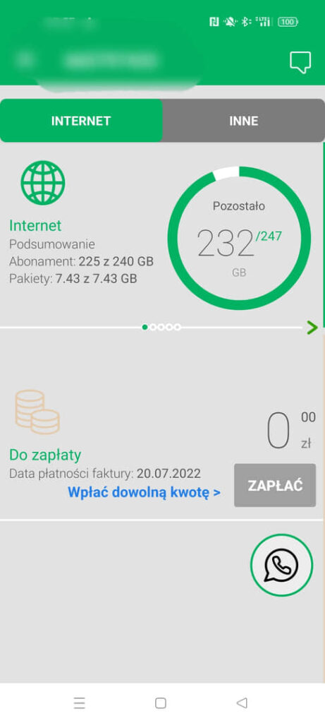 Zrzut ekranu z aplikacji iPlus - stan faktur