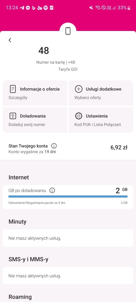 Szczegółowe dane o numerze telefonu widoczne w programie