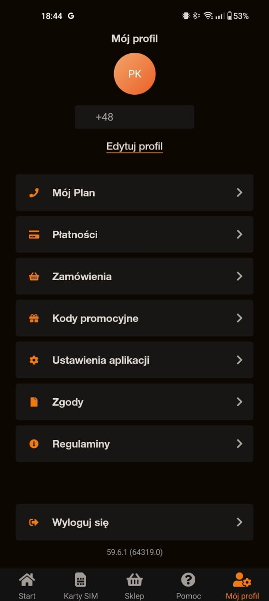 Ustawienia aplikacji Orange Flex