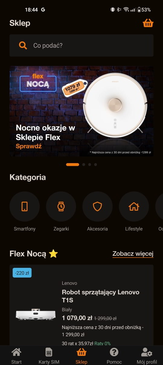 Aplikacja Orange Flex - sklep dla użytkowników