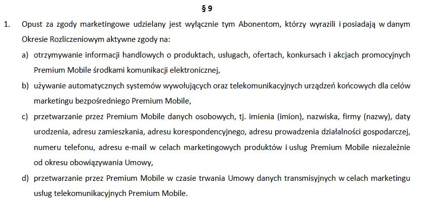 zgody marketingowe Premium Mobile