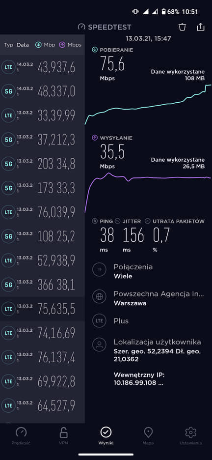 Test prędkości LTE w sieci Plus