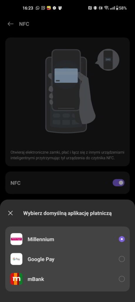 Konfiguracja NFC android - wybór metody płatności